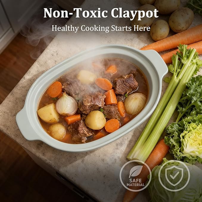 MAGNIFIQUE 4 Quart Claypot Multi-Cooker, with 8-in-1 Casserole Programmable Slow Cooker, Dutch Oven, Pasta, Nonstick Oven Safe Pot to 450°F, Olive