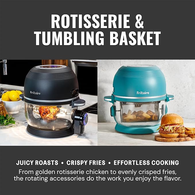 Non Toxic Air Fryer™ - Glass AirFryer 5 Quart w/ 360 Visibility, Self-Cleaning, 400F Vortex Air Fryer for Even Cooking, BPA-Free Teflon Free, 9-in-1 Functions, Rotisserie, Roast, Bake, Mauve Rose