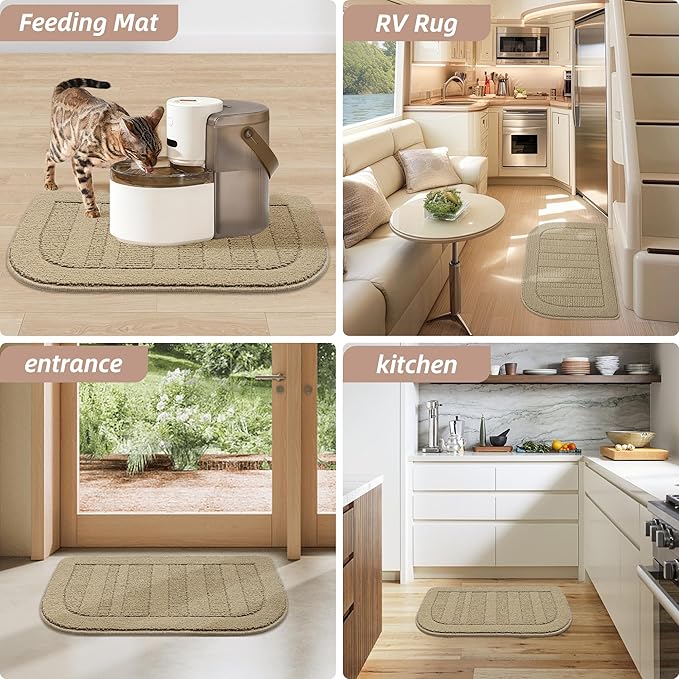 BEQHAUSE 30x18 Inch Kitchen Rug Mat Durable Kitchen Rugs Non-Slip Washable Absorbent Kitchen Mats for Floor Dirt-Resistant Semicircular Kitchen Mat (Beige)