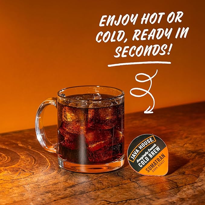 JAVA HOUSE Dark Roast Sumatran Cold Brew Pods, (6 Count) Peel and Pour Pods Hot or Iced Instant Coffee Concentrate