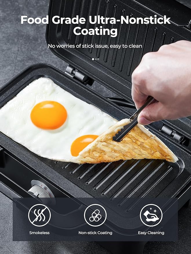 3 in 1 Sandwich Maker, Waffle Maker with Removables Plates, Panini Press Waffle Iron Set with 5-gear Temperature Control, Non-stick Coating Cool Touch Handle Anti-skid Feet for Breakfast, 1200W