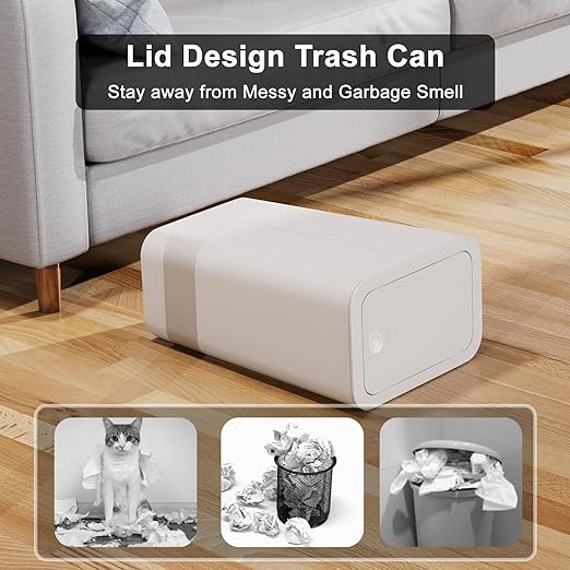 N. NETDOT 3 Pack 10L / 2.6 Gallon Small Trash Can with Lid,Bathroom Garbage Can with Pop-Up Lid,Waste Basket for Bathroom,Kitchen,Bedroom,Powder Room,Office,College (Black-Grey-Off White)