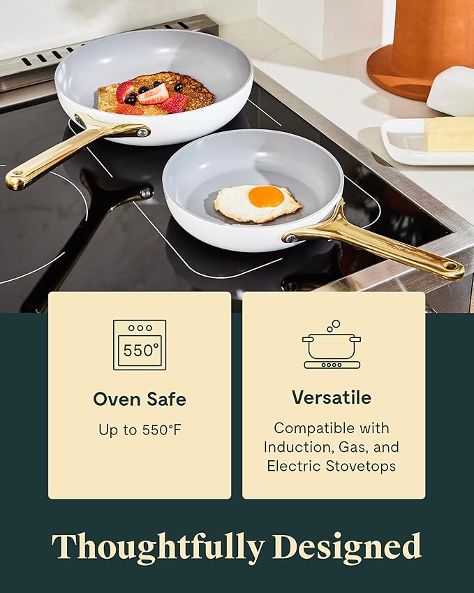 Caraway Ceramic Fry Pan Duo with Glass Lids - Non-Stick Frying Pans (10.5” & 8”) - Non Toxic, PTFE & PFOA Free - Oven Safe & Compatible with All Stovetops – Navy