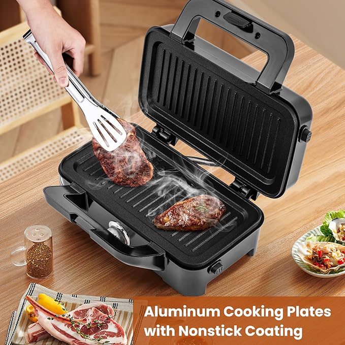KOTEK 3 In 1 Sandwich Maker, Waffle Maker with Removable Plates, 5-Gear Temperature Control, Non-Stick Coating, Cool Touch Handle & Indicator Lights, Panini Press for Breakfast, 1200W