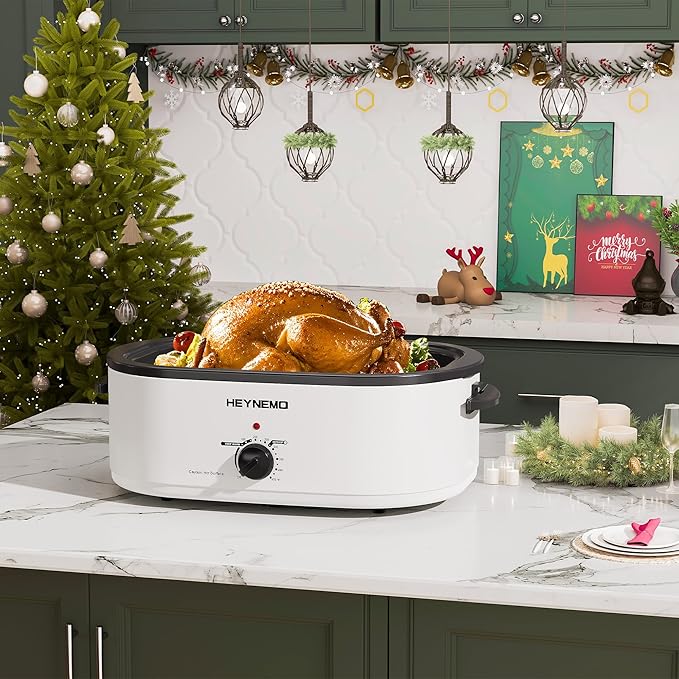 Roaster Oven 24Qt, Multifunctional Electric Roaster Oven for Turkey Meats Bread Soup Sauce, Fast-Cooking Turkey Roaster with Self-Basting Lid, Removable Pan and Rack, Stainless Steel