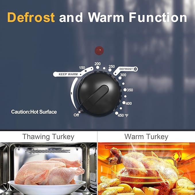 Roaster Oven, Electric Roaster Oven with Viewing Lid, Large Roaster with Removable Pan & Rack, Turkey Roaster with Unique Defrost/Warm Function, Stainless Steel, Blue, 20QT