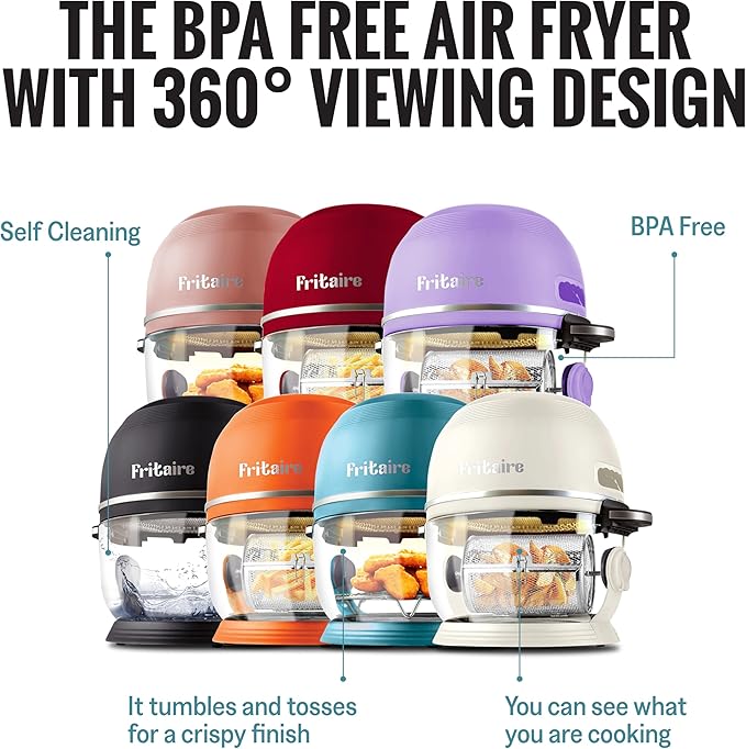 Non Toxic Air Fryer™ - Glass AirFryer 5 Quart w/ 360 Visibility, Self-Cleaning, 400F Vortex Air Fryer for Even Cooking, BPA-Free Teflon Free, 9-in-1 Functions, Rotisserie, Roast, Bake, White
