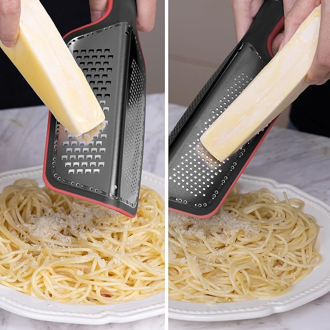 Cohesion Zester Grater for Kitchen with Double-sided - Kitchen Lemon Zester Tool for Cheese, Citrus, Garlic, Ginger, Nutmeg, Chocolate, Fruits, Vegetables with Sharp Premium Stainless Steel Blade, Red