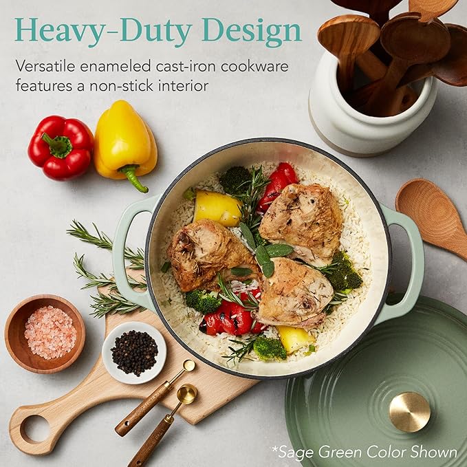 Best Choice Products 7.5 Quart Enamel Cast-Iron Round Dutch Oven, Family Style Heavy-Duty Pre-Seasoned Cookware for Home, Kitchen, Dining Room, Oven Safe w/Lid, Dual Handles - Lemon Meringue
