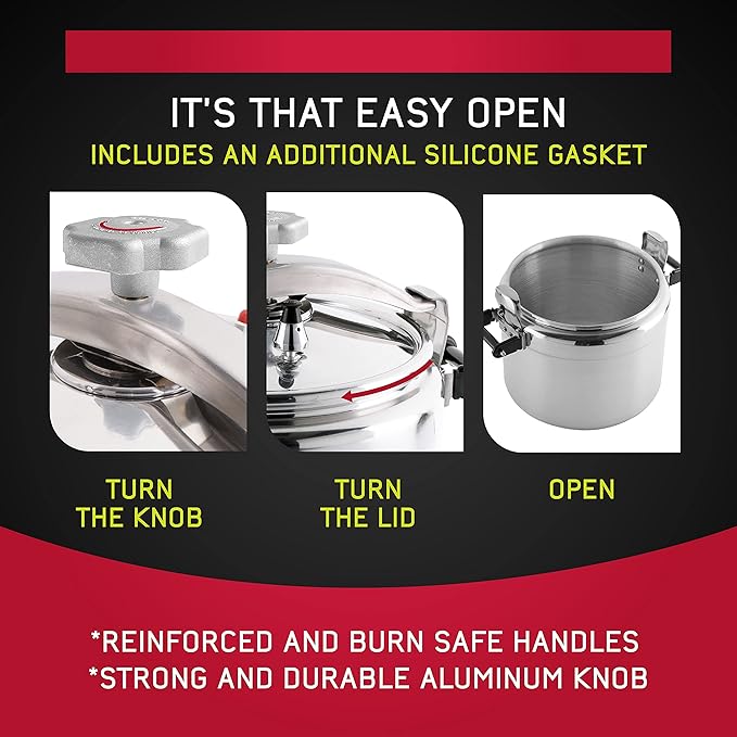Universal (Large) 15.8-Quart Aluminum Pressure Cooker for Professional Use – Commercial-Grade, 1 Safety Valve, Reinforced Handles, Easy-Open Lid, – Ideal for Large Kitchens, and Restaurants