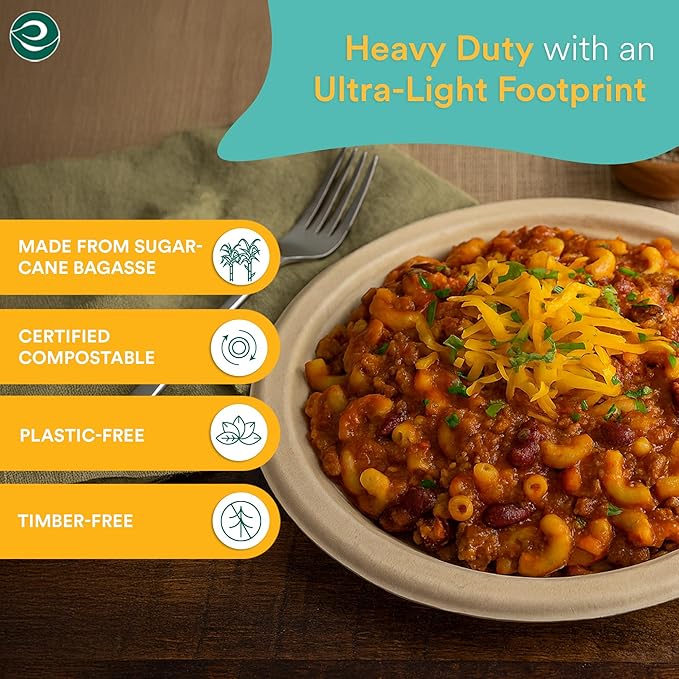 ECO SOUL 100% Compostable 9 Inch Paper Plates 1000 [8x125 Pc] Disposable Heavy Duty Eco-Friendly Sturdy Dinner, Wedding, Event Plates I Biodegradable Unbleached Sugarcane Eco Plates
