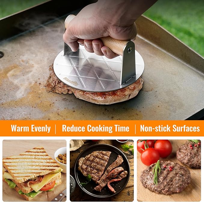 Stanbroil Stainless Steel Smash Burger Press, 5.5-Inch Round Burger Smasher, Non-stick Grill Burger Press for Flat Top Griddle