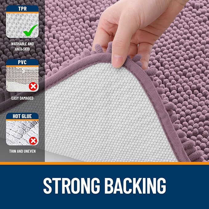 OLANLY Bathroom Rugs Sets 2 Piece, Soft Absorbent Chenille Bath Mats and U-Shaped Contour Toilet Mat Area Rug Set, Machine Washable Bath Carpet, Home Decor Accessories(24"x16"+24"x20", Deep Plum)