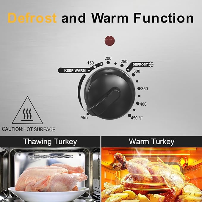 Roaster Oven 20 Quart, Electric Turkey Roaster Oven with Self-Basting Lid, Removable Pan and Rack, Full-Range Temperature, Powerful 1450W, Stainless Steel, Silver