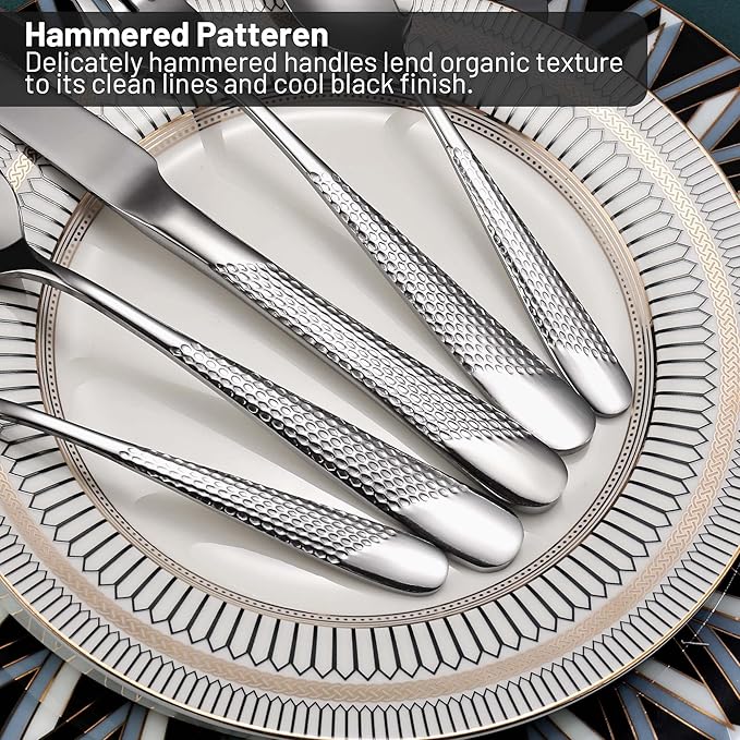 Hammered Silverware Set, PUREAIN 30 Pieces Silverware Set for 6, Stainless Steel Flatware Set for Home, Kitchen, Restaurant and Hotel, Mirror Polished Cutlery Set, Dishwasher Safe