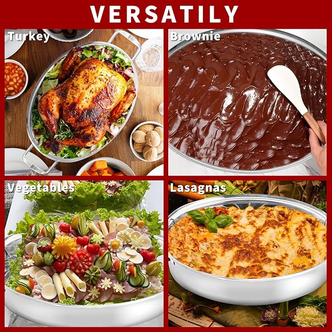 Roasting Pan With Rack and Lid,Oval Stainless Steel Turkey Roasting Pan,22INCH(With Handle), Dishwasher Safe Bakeware for Turkey,Roasted Chicken,Beef or Veggies,by DIMESHY
