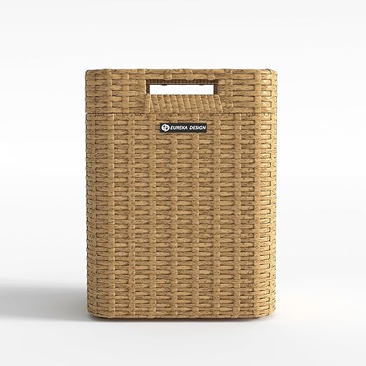 Ypati Rattan Trash Can with Lid, Wicker Bathroom Garbage Bin with Removeable Liner, 4 Gallon Small Waste Basket for Home, Outdoor Patio, Dorm, Office, Boho Decor, with Trash Bags, Yellow, Eureka
