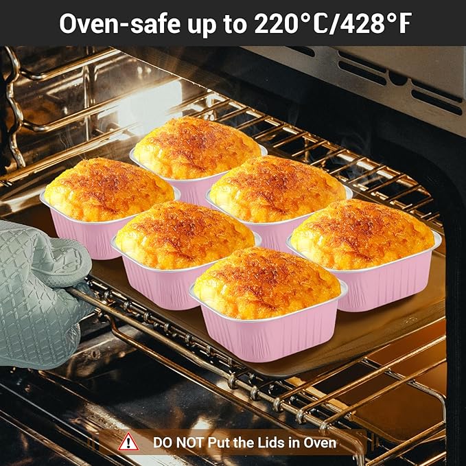 EUSOAR Aluminum Foil Baking Cups with Lids, 10oz 100pcs Creme Brulee Ramekins Disposable, Muffin Cups for Baking, Mini Cake loaf Bread Containers Pans Flan with Lids for Party Favor Birthday