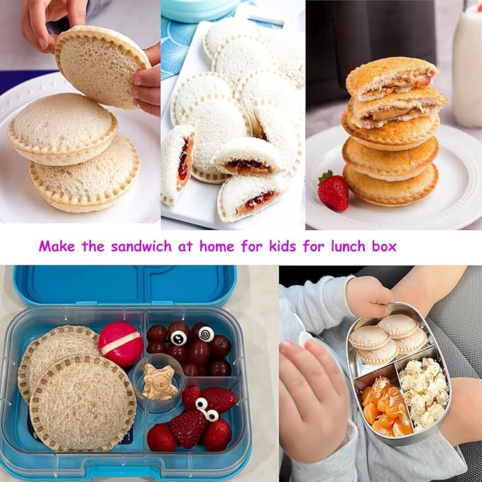 Sandwich Cutter and Sealer, Decruster Sandwich Maker for kids lunch Uncrustable Sandwich Maker，Easy for School Lunchbox and Bento Box (Pink)