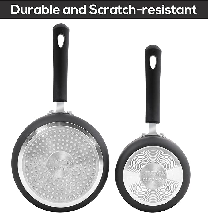 Utopia Kitchen Nonstick Stock Pot Saucepan Set with Lids, 1.5 Quart and 2 Quarts Multipurpose Stock Pots Set for Home, Kitchen or Restaurant, Grey & Black