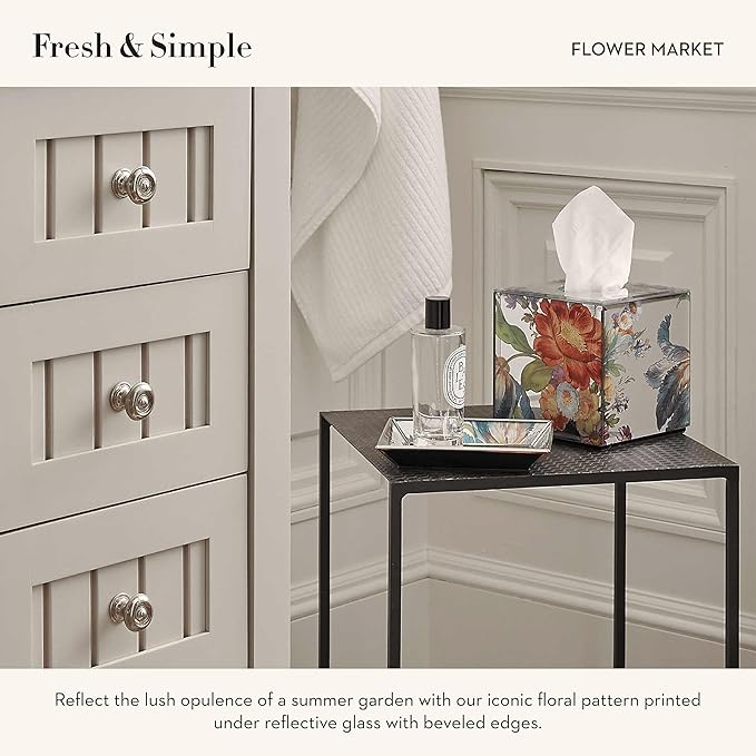 MACKENZIE-CHILDS Tissue-Box Cover, Tissue Holder for Home Decor, Flower Market Reflections, Square