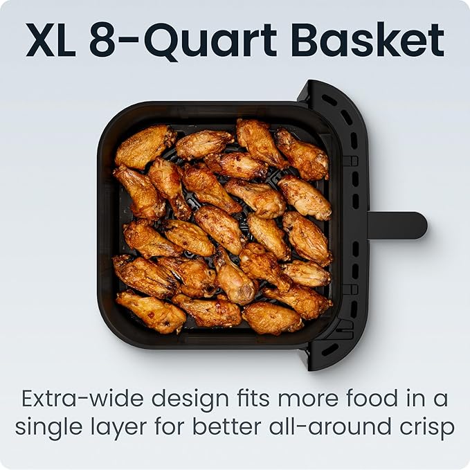 Chefman Crispinator Air Fryer 6-in-1 with 8 Qt capacity, 450°F Max Temp with TurboFry Pro Technology for Fast and Even Results, Viewing Window, Nonstick Ceramic Basket