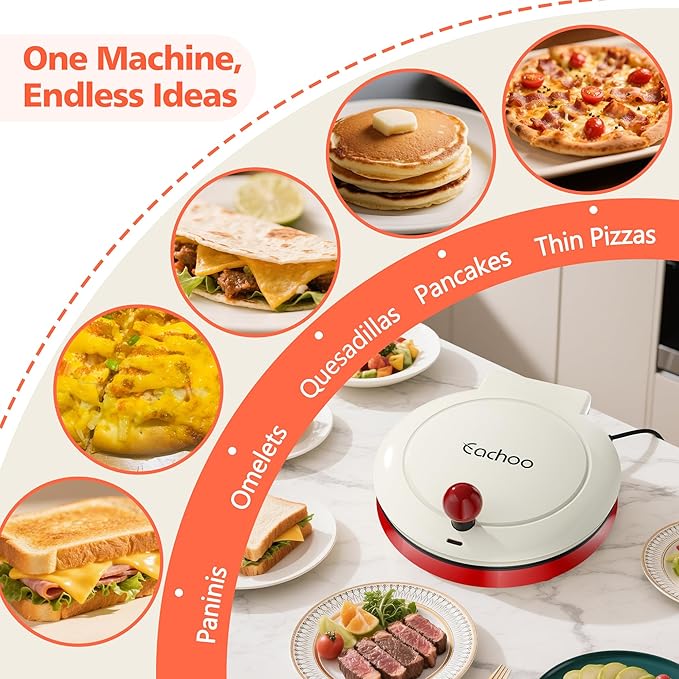 Small Electric Pancake Griddle - CACHOO 8'' Round Electric Griddle Nonstick with On/Off Switch, 180° Open Indoor Grill/Press Maker for Paninis, Quesadillas, Burgers, Omelettes, Thin Pizzas