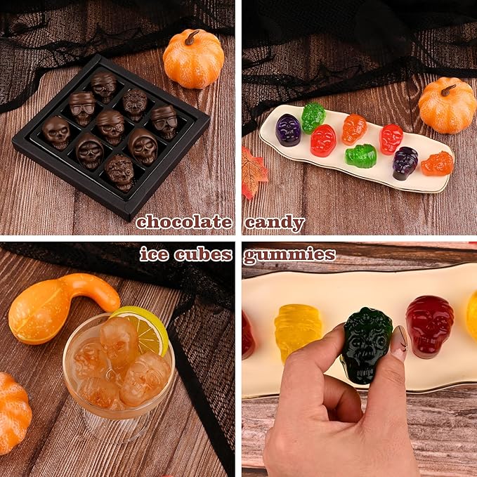 Actvty Skull Chocolate Molds, Halloween Chocolate Candy Molds, 2 Packs 10 Cavity Skull Silicone Molds with 5 Different Designs for Making Chocolate, Candy, Gummy, Jello, Cake Decor, Wax Melts