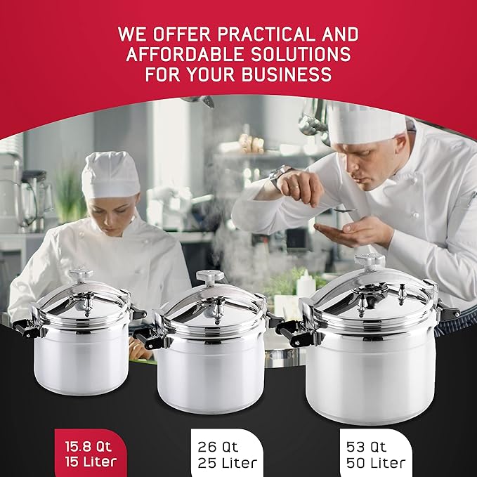 Universal (Large) 15.8-Quart Aluminum Pressure Cooker for Professional Use – Commercial-Grade, 1 Safety Valve, Reinforced Handles, Easy-Open Lid, – Ideal for Large Kitchens, and Restaurants