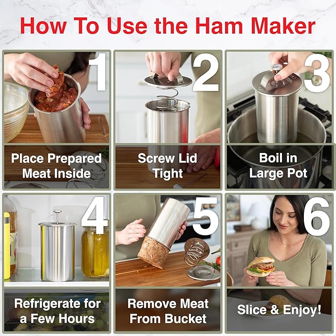 Oleex Lunch Meat Press Mold for Deli Meats-Homemade Ham Maker Meat Press Tool with Cooking Thermometer & Silicone Kitchen Mittens-Multipurpose Stainless Steel Pressure Sandwich Lunchmeat Press Maker