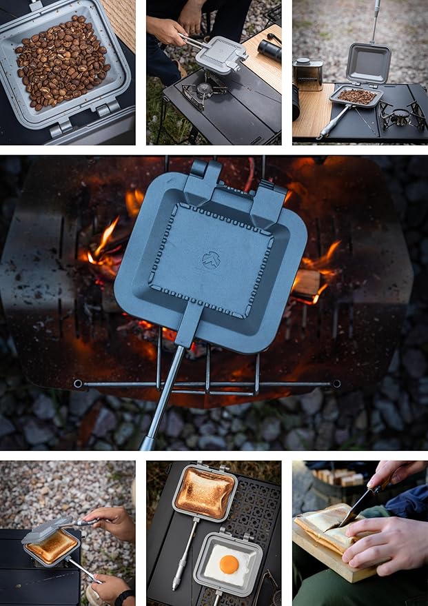 camping moon Sandwich Maker Hot Sand Single Burner Gas Fire Open Fire Compact Aluminum TT-1315 (Silver)