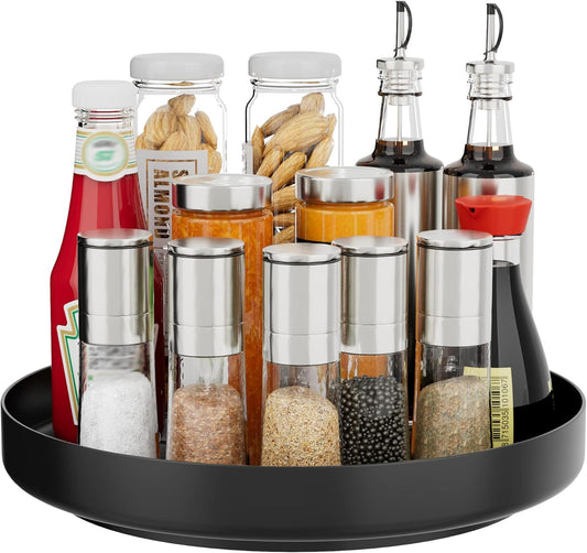Ovicar Lazy Susan Turntable Organizer - 11 inch Rotating Spice Rack Metal Lazy Susan for Cabinet Pantry Kitchen Countertop Bathroom Refrigerator Table Storage, Black