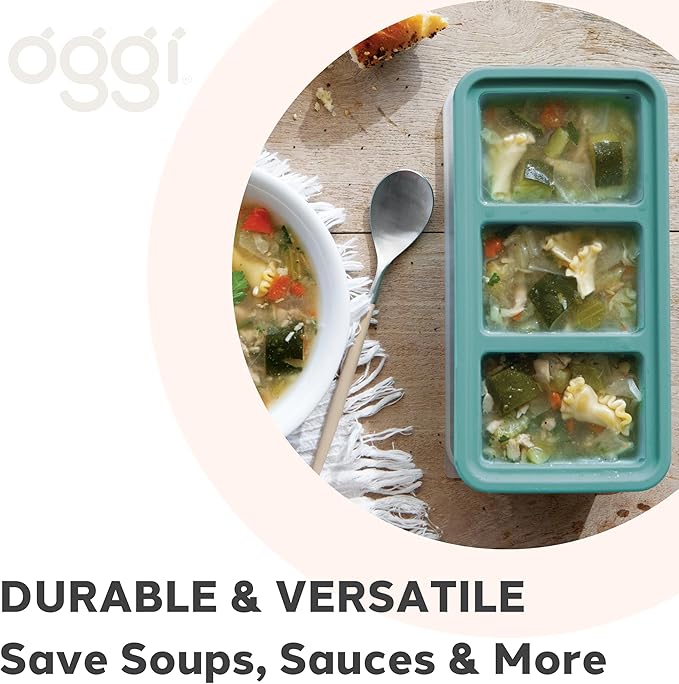 Oggi Prep & Portion Silicone Freezer Trays with Lid - Freezer Molds for Food, Ice Cube Tray, Food Prep Containers, Freezer Storage Containers, for Soup, Smoothie Cubes, Broth, Leftovers - 1/4 Cup