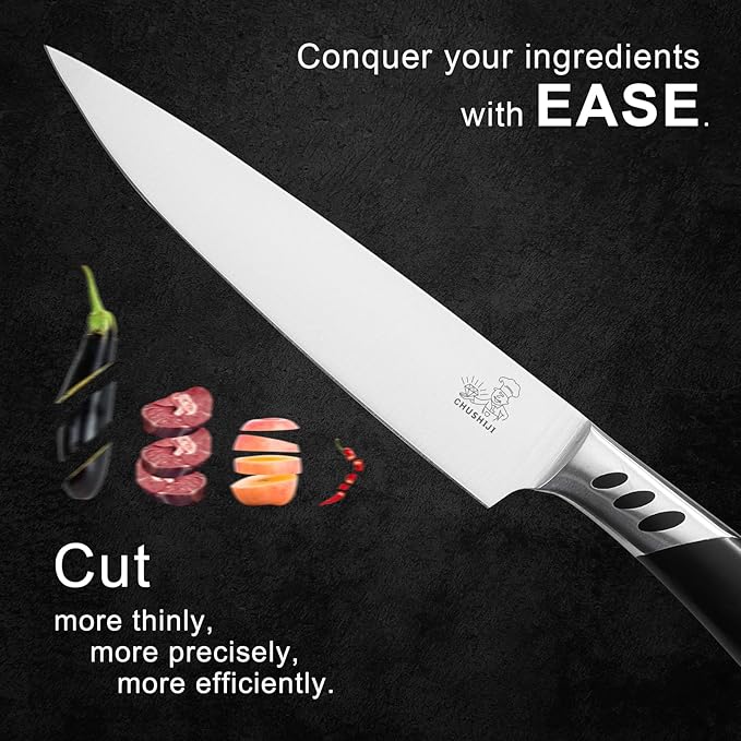 3PCS High Carbon Stainless Steel Kitchen Knife Set - 8" Chef Knife, 7" Santoku Knife, 5" Utility Knife | Sharp, Rust-Resistant Cooking Knives for Home Kitchen, BBQ| Ideal Gift for Cooks