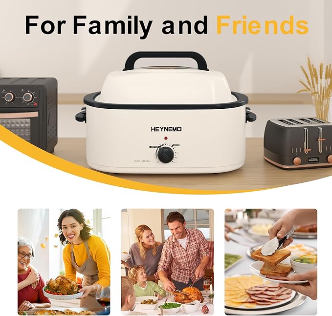 Roaster Oven 24Qt, Multifunctional Electric Roaster Oven for Turkey Meats Bread Soup Sauce, Fast-Cooking Turkey Roaster with Self-Basting Lid, Removable Pan and Rack, Stainless Steel