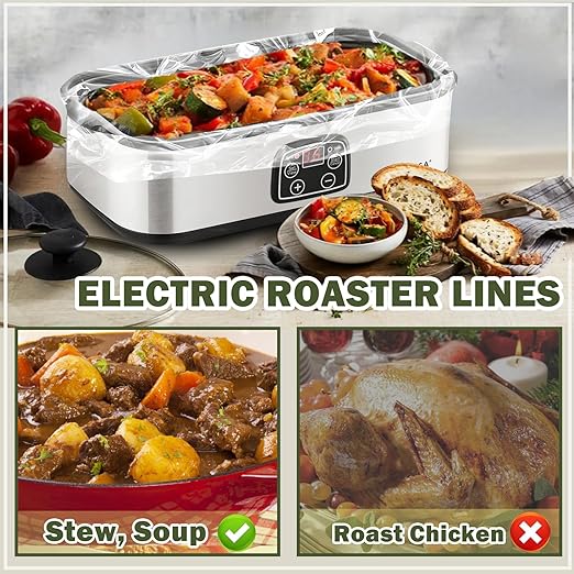 10 Count Electric Roaster Liners, 34" × 18" Roaster Liners Disposable, Fits 16, 18, and 22 Quart, Up to 350° F, High Temperature Resistant Stew Cooking Bags, Food Grade Material
