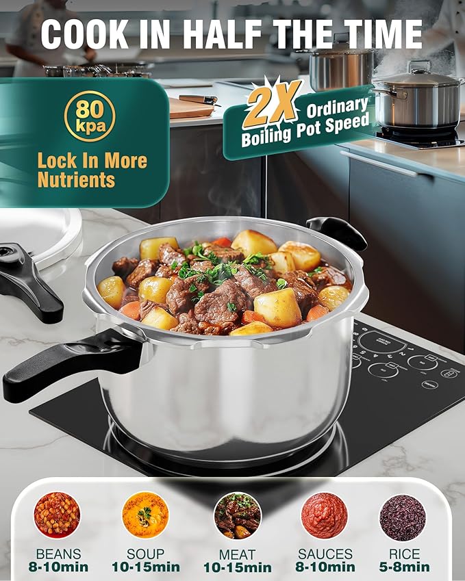 WantJoin Stainless Steel Pressure Cooker(Non-Aluminum),11 Quart Induction Compatible Pressure Cooker with Spring Valve Safeguard Devices,Compatible with Gas & Induction Cooker