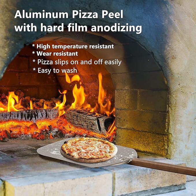 Q Pizza Aluminium 12" Pizza Peel with Long Handle, Pizza Spatula, Turning Paddle for Grill Oven, Kitchen Cooking Accessory for Baking Bread Pastry Dough Pie & Cake, PT202