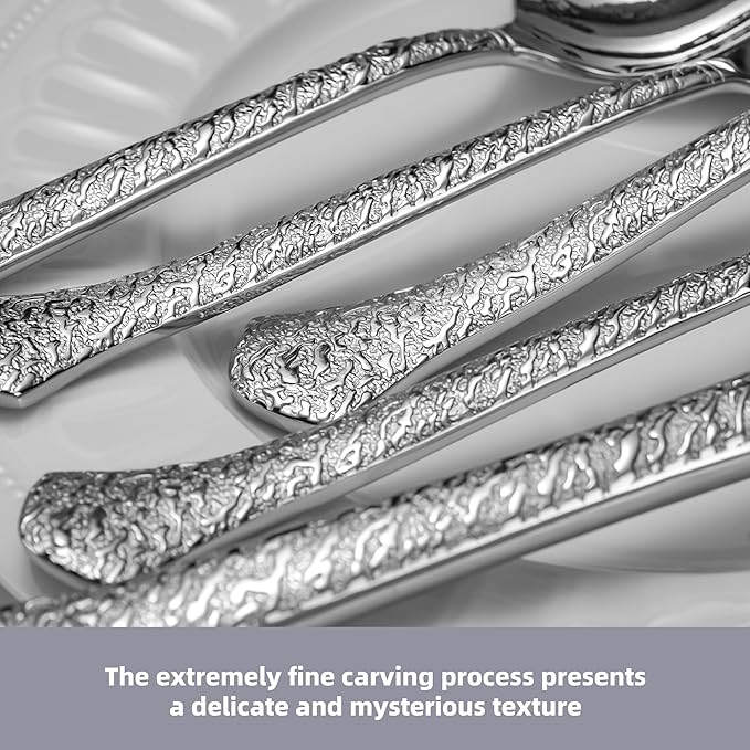 20-Piece Hammered Flatware Set for 4, 18/10 Stainless Steel Silverware Set, Heavy Duty Cutlery Set, Dishwasher Safe, Fancy Elegant Gift