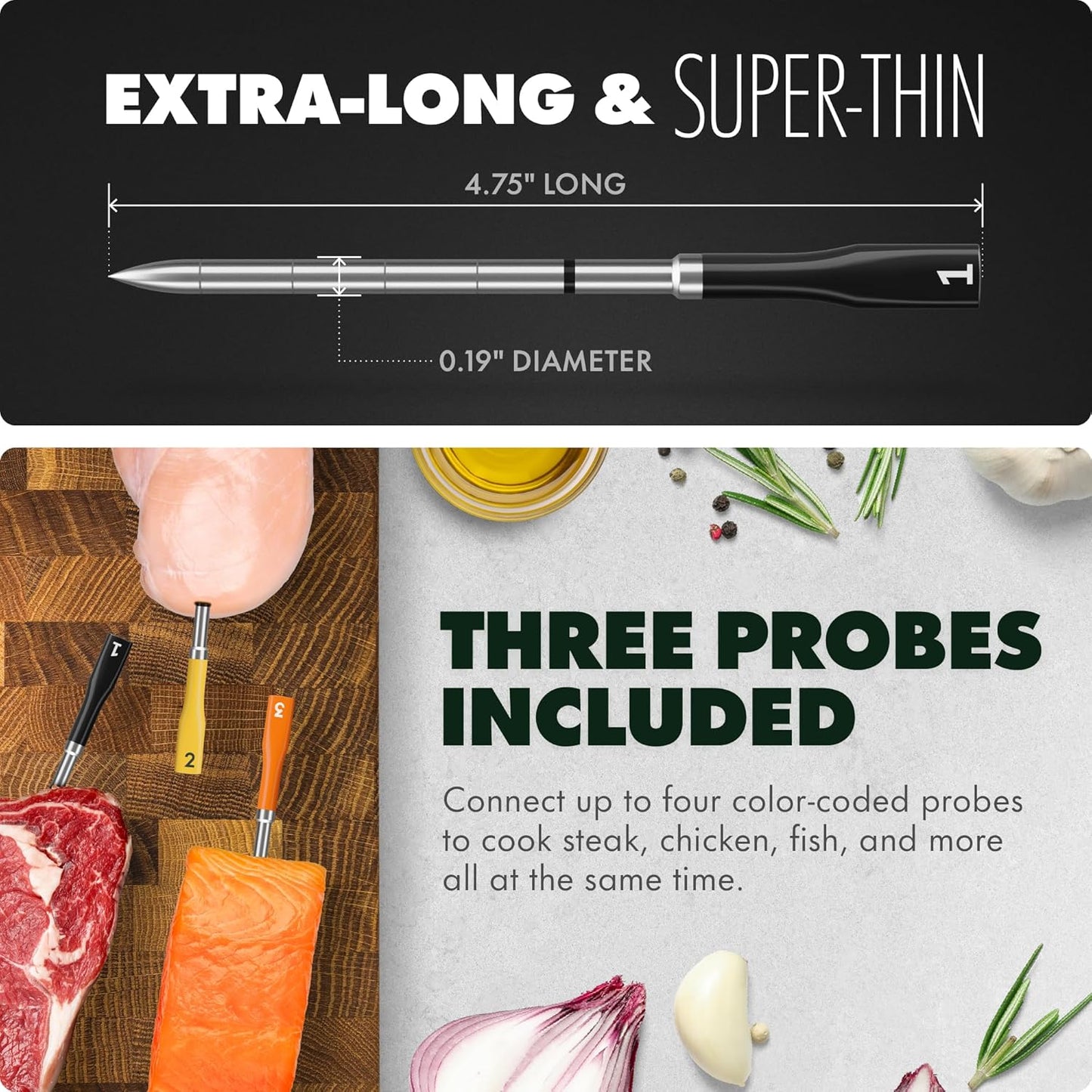 CHEF iQ Sense [2025 Model] | Smart Wireless Meat Thermometer | 3 Ultra-Thin Probes | WiFi Unlimited Range | 1000°F Heat Safe | 5 Sensors | BBQ, Grill, Oven, Smoker, Air Fryer | Gen3