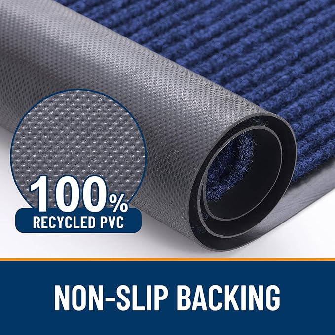OLANLY Front Door Mat Indoor Outdoor Entrance, Waterproof Heavy Duty Doormat, Fade Resistant, Low Profile, Easy Clean Patio Porch Welcome Floor Mats for Entry, 36x24, Blue