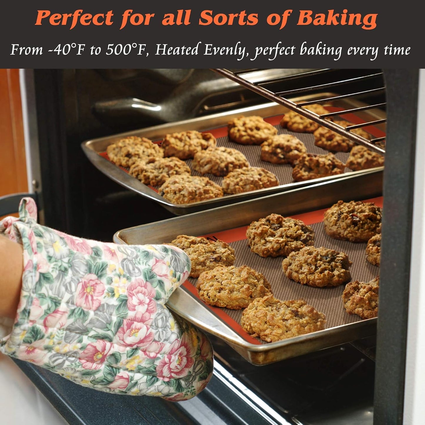 Silicone Baking Mats - Best German Silicone - Non Slip Silicone Baking Sheet, Non Stick Reusable Silicone Mats for Baking, Oven Liner, Counter Mat - 3/4 Sheet Baking Mat for Oven