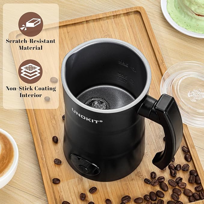 Milk Frother, 4-in-1 Milk Frother and Steamer with Temperature Control & Auto Shut-Off, 11.8oz/350ml Milk Warmer, Hot and Cold Foam Maker for Coffee, Latte, Cappuccinos, Macchiato, Black