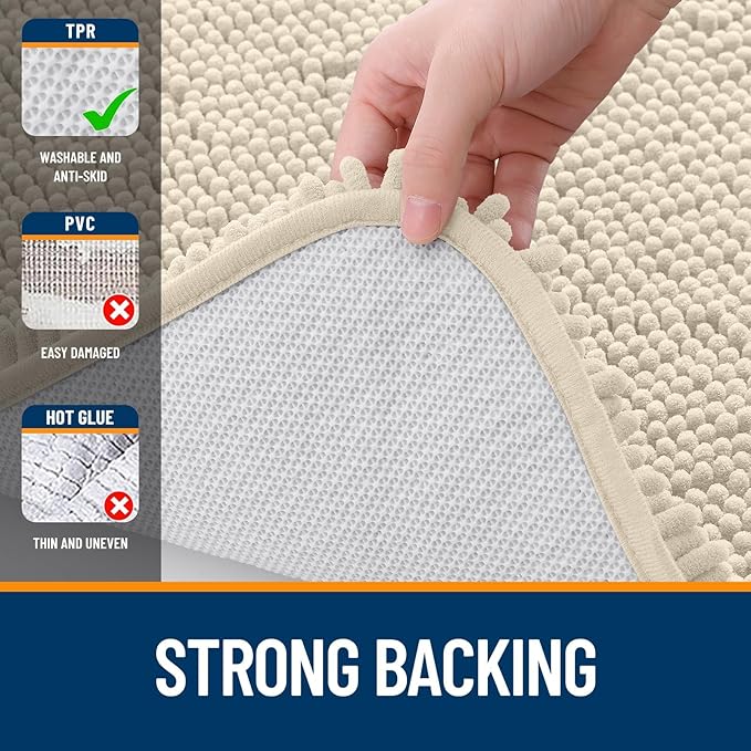 OLANLY Bathroom Rugs Sets 2 Piece, Soft Absorbent Chenille Bath Mats and U-Shaped Contour Toilet Mat Area Rug Set, Machine Washable Bath Carpet, Home Decor Accessories(36"x24"+24"x20", Sand)