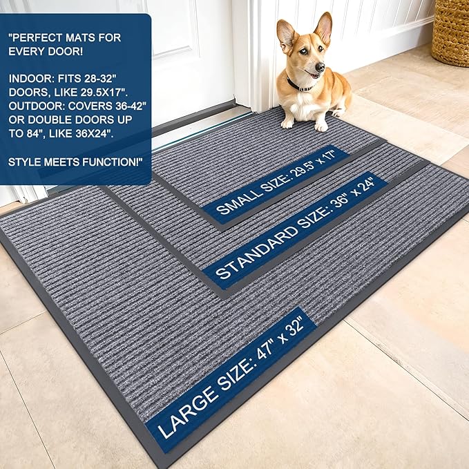 OLANLY Front Door Mat Indoor Outdoor Entrance, Waterproof Heavy Duty Doormat, Fade Resistant, Low Profile, Easy Clean Patio Porch Welcome Floor Mats for Entry, 36x24, Light Gray