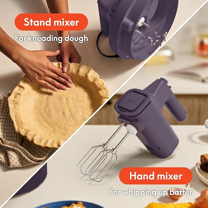 bella 3.5 Qt Hand & Stand Mixer, 2 in 1 Electric Mixer with Bowl, Dough Hook, Whisk & Egg Beater, Multifunctional Handheld Blender & Mixer for Baking, 200 Watt, Plum