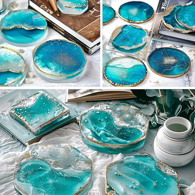 18 Pcs Coaster Resin Molds Silicone, Coaster Molds with Round Square Octagon Shape Holder Molds for Epoxy Resin, DIY Art Craft Cup Mats