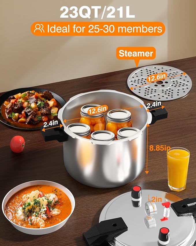 Wantjoin Aluminum Pressure Cooker 23Qt Pressure Canner, Pressure Pot with Pressure Control for Home Kitchen or Restraurant, Commercial Pressure Cooker with Gauge
