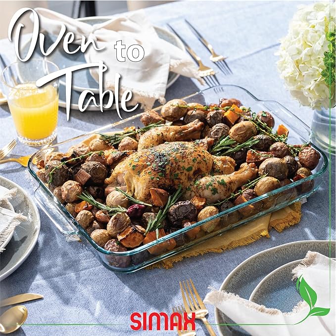 Simax Glass Roaster Baking Dish, Large 5 Quart Rectangular Roaster Pan For Baking And Cooking, Oven and Dishwasher Safe Cookware, Casserole Pan