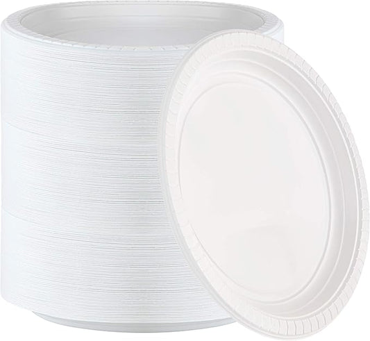 Plasticpro 9 inch Round Plastic Plates Microwaveable, Disposable, White, Dinnerware 400 Count